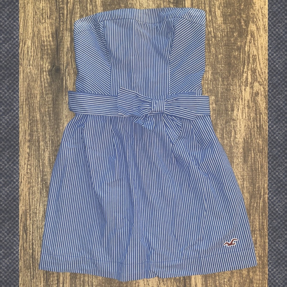 Hollister blue & white striped strapless dress